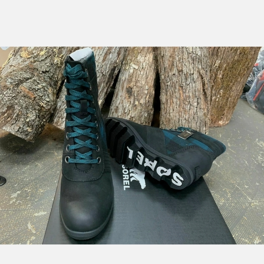 Womens Sorel Lexie Wedge Black and Blue Plaid